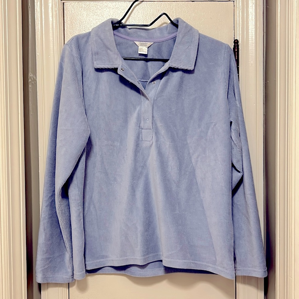 Women’s Christopher & Banks Light Blue Ribbed Velour Snap Henley Sweater Large